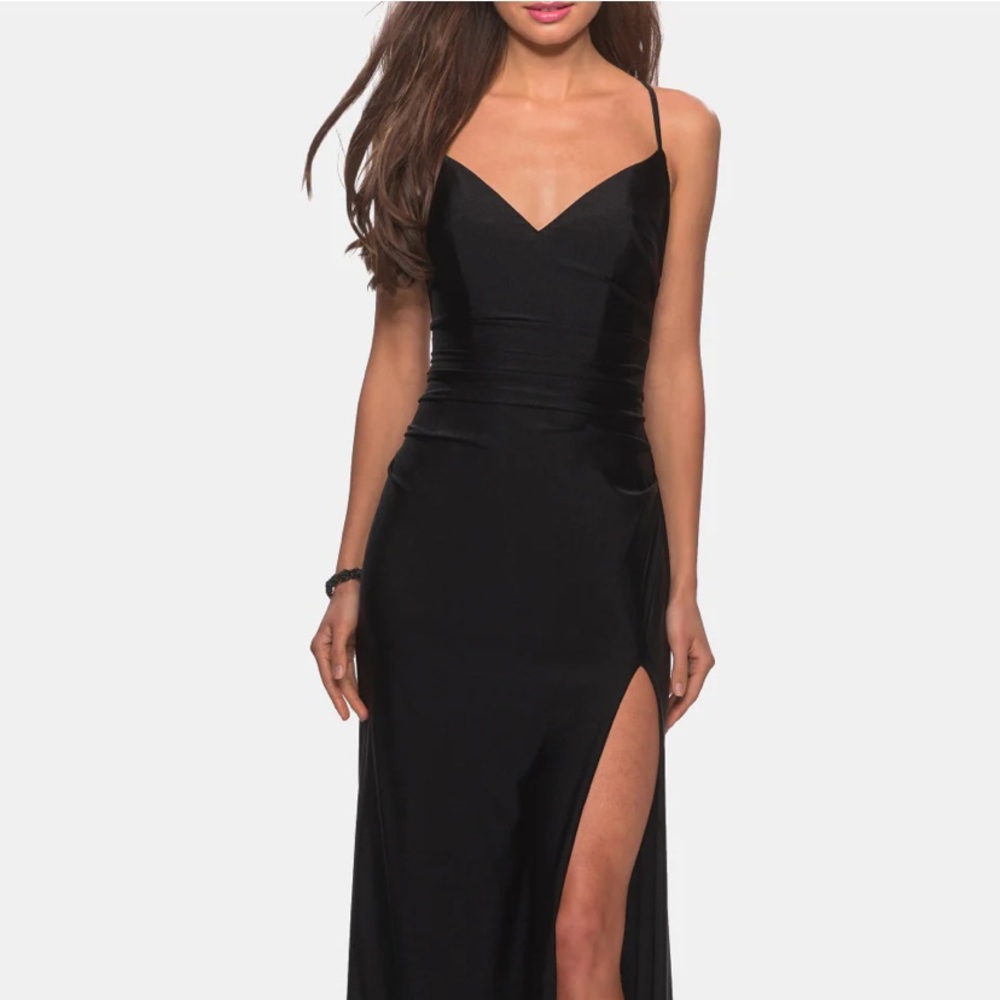 La femme tie up back v neck jersey fitted dress